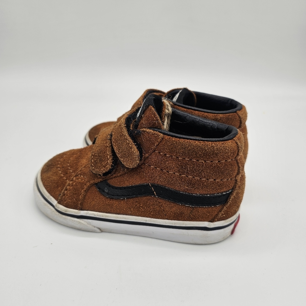Vans High Top Kids 6c Toddler Brown & Black Suede Sneakers Velcro Skate Retro - Picture 4 of 4